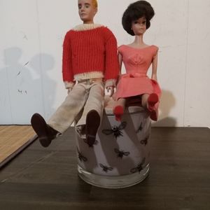 Vintage 1960's Barbie Brunette Bubblecut & Ken Doll In Original Clothes See Pics